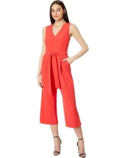 Vince Camuto Sleeveless V-Neck Belted Poly Base Jumpsuit | Jumpsuits & Rompers