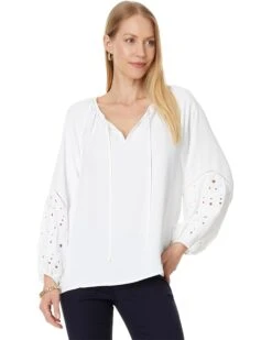 Vince Camuto Raglan Slv Split Neck Blouse W Embroidery | Shirts & Tops
