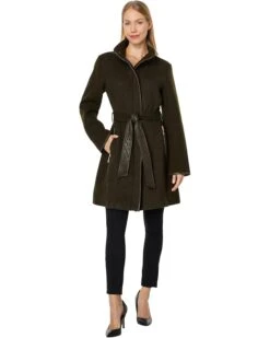 Vince Camuto Belted Wool Coat with High Neck and PU Trim V29777A-ME | Coats & Outerwear -Shoe Trend Shop 61CFVpiGTL. AC SR736920