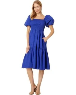 Vince Camuto Smocked Puff Sleeve Flounce Midi | Dresses