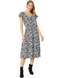 Vince Camuto V-Neck Tiered Dress with Flutter | Dresses