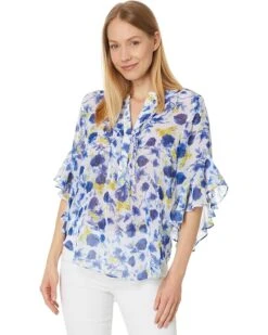 Vince Camuto Pintuck Flutter Slv Henley Blouse | Shirts & Tops