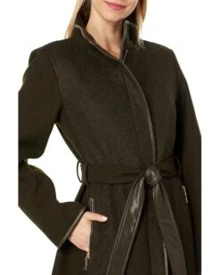 Vince Camuto Belted Wool Coat with High Neck and PU Trim V29777A-ME | Coats & Outerwear -Shoe Trend Shop 81qYXwyy3L. AC SR736920