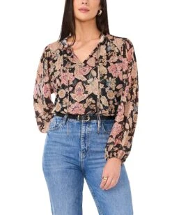 Vince Camuto Peasant Split Neck Long Sleeve Blouse With Ties | Shirts & Tops